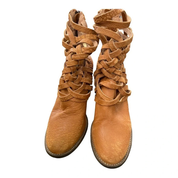 Free People leather tan heeled boot brown size 40 - Picture 4 of 7